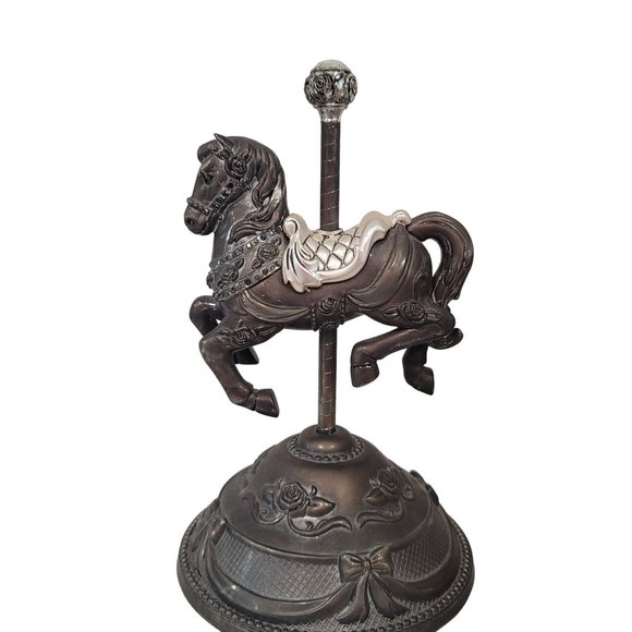 Sankyo silver plated carousel horse with blue rhinestones music box lovconqrsall - Picture 7 of 8
